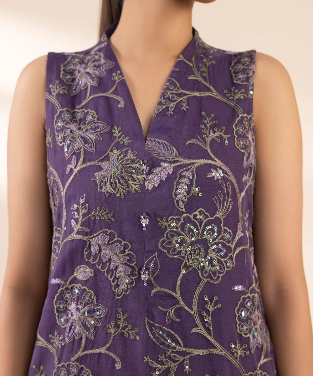 Woman - Purple 3 Piece - Embroidered Organza Suit