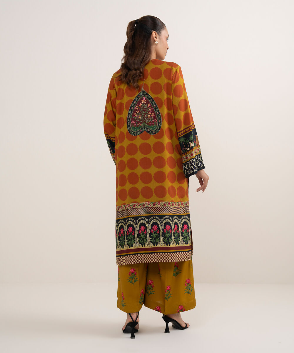 Women's RTW Arabic Lawn Orange Printed Aline Shirt