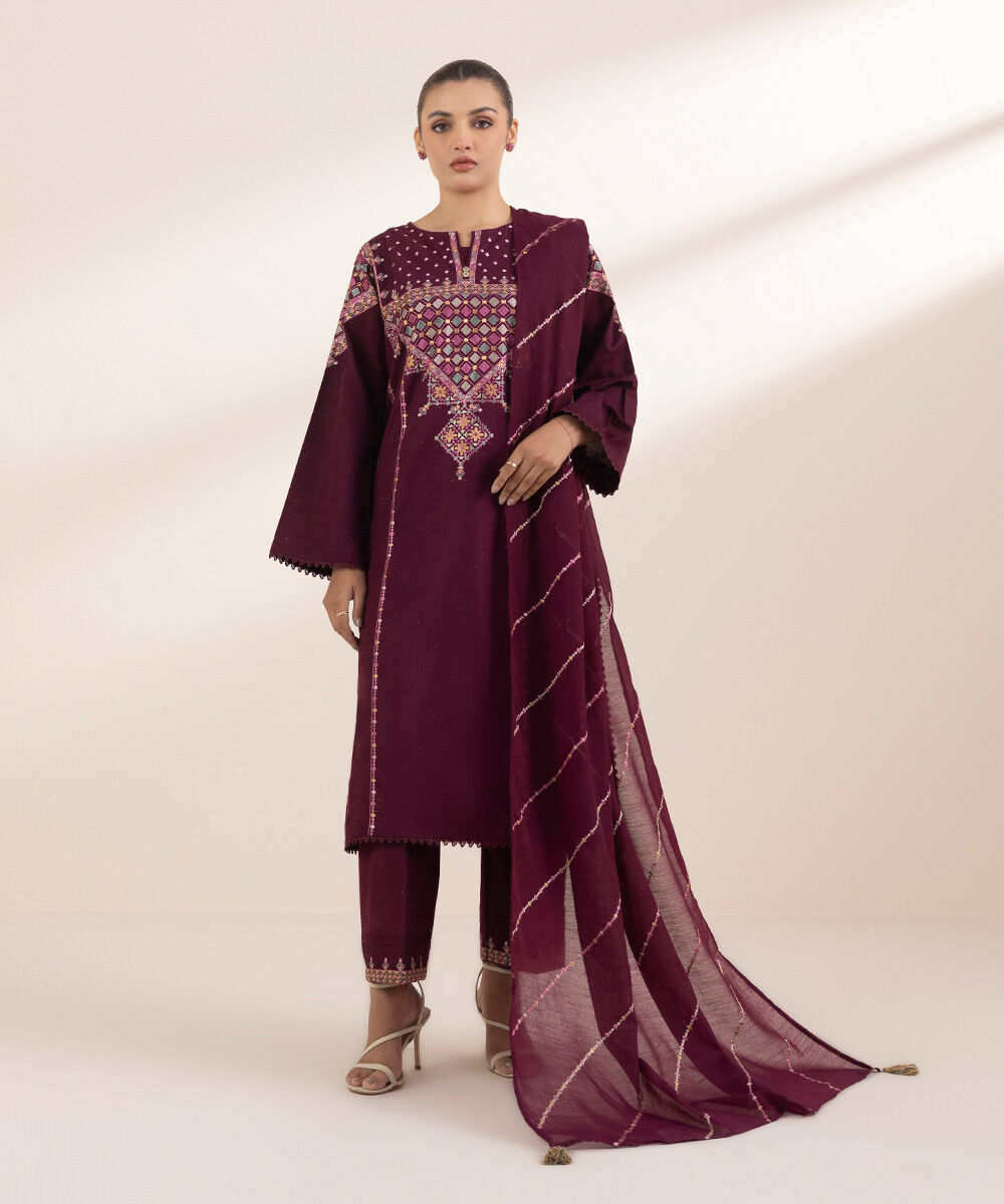 Women's Pret Multineps Pink Embroidered A-Line Shirt