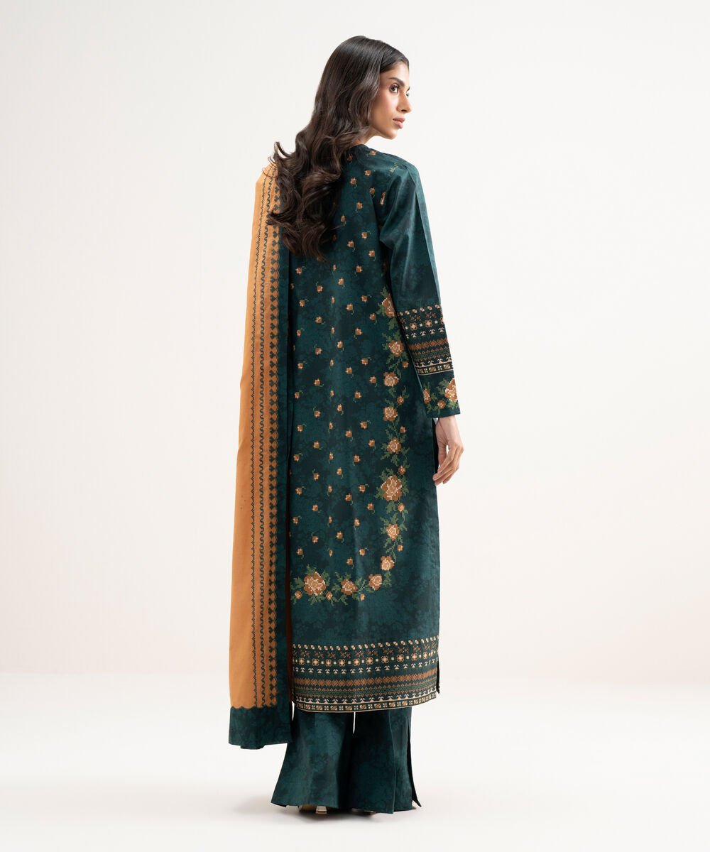 Women's Unstitched Lawn Embroidered Green 3 Piece Suit
