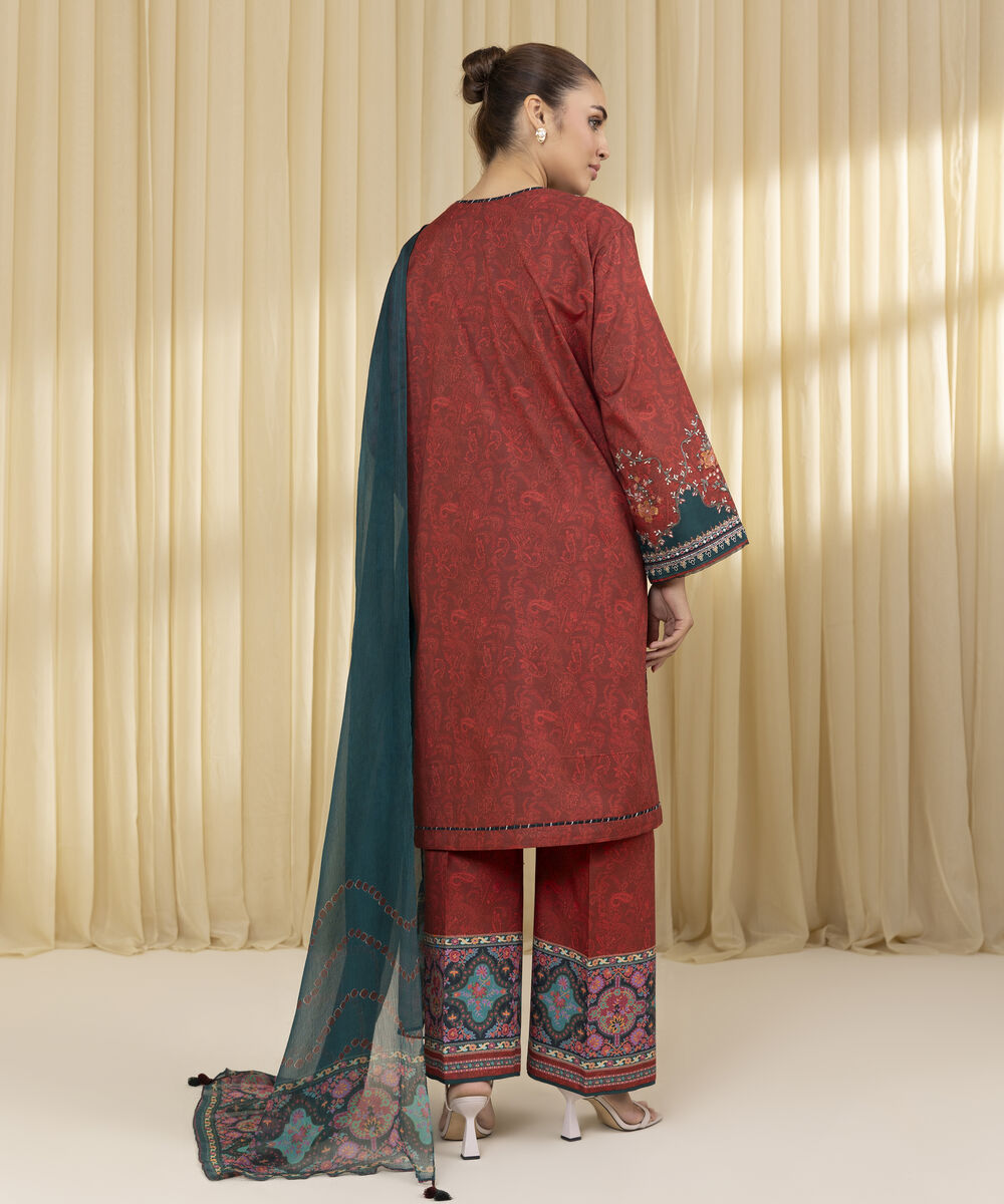 Unstitched Women's Red Lawn 3 Piece Suit