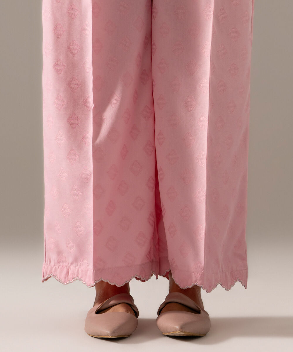 Women's RTW Poly Viscose Jacquard Solid Pink Culottes