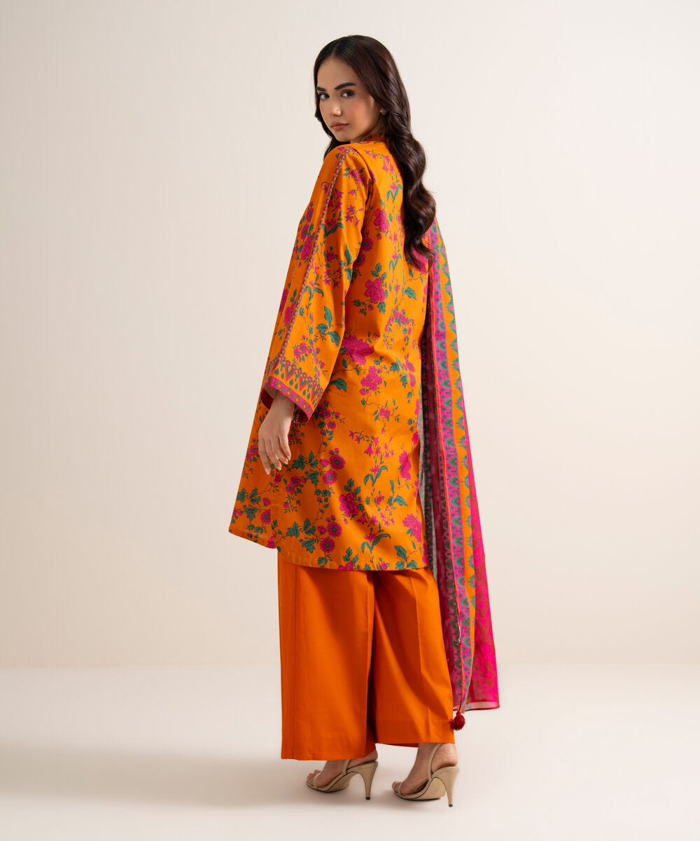 Women's Unstitched Printed Lawn Mustard 3 Piece Suit