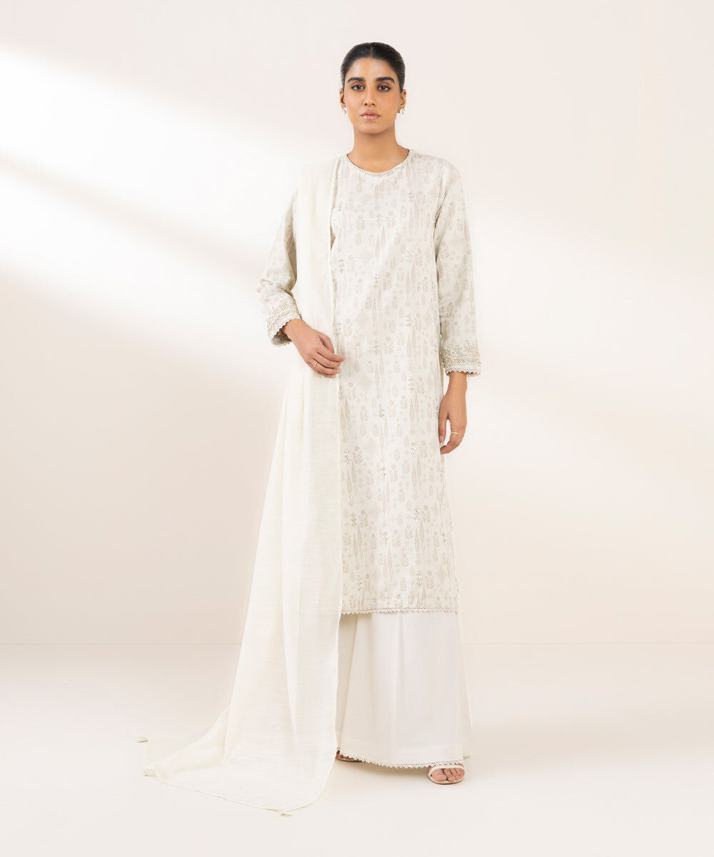 Woman - White Embroidered Cotton Jacquard Shirt