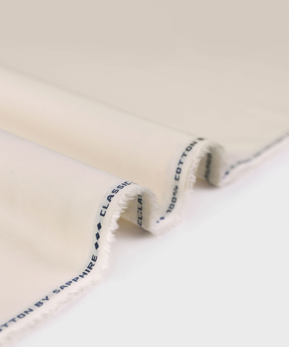 Men Unstitched Cotton Off-White Full Suit Fabric