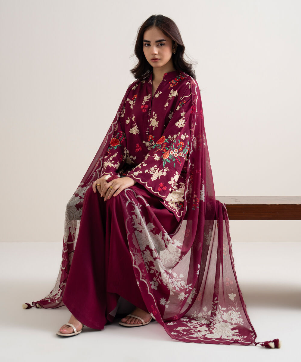 Women's Unstitched Arabic Lawn Printed Pink