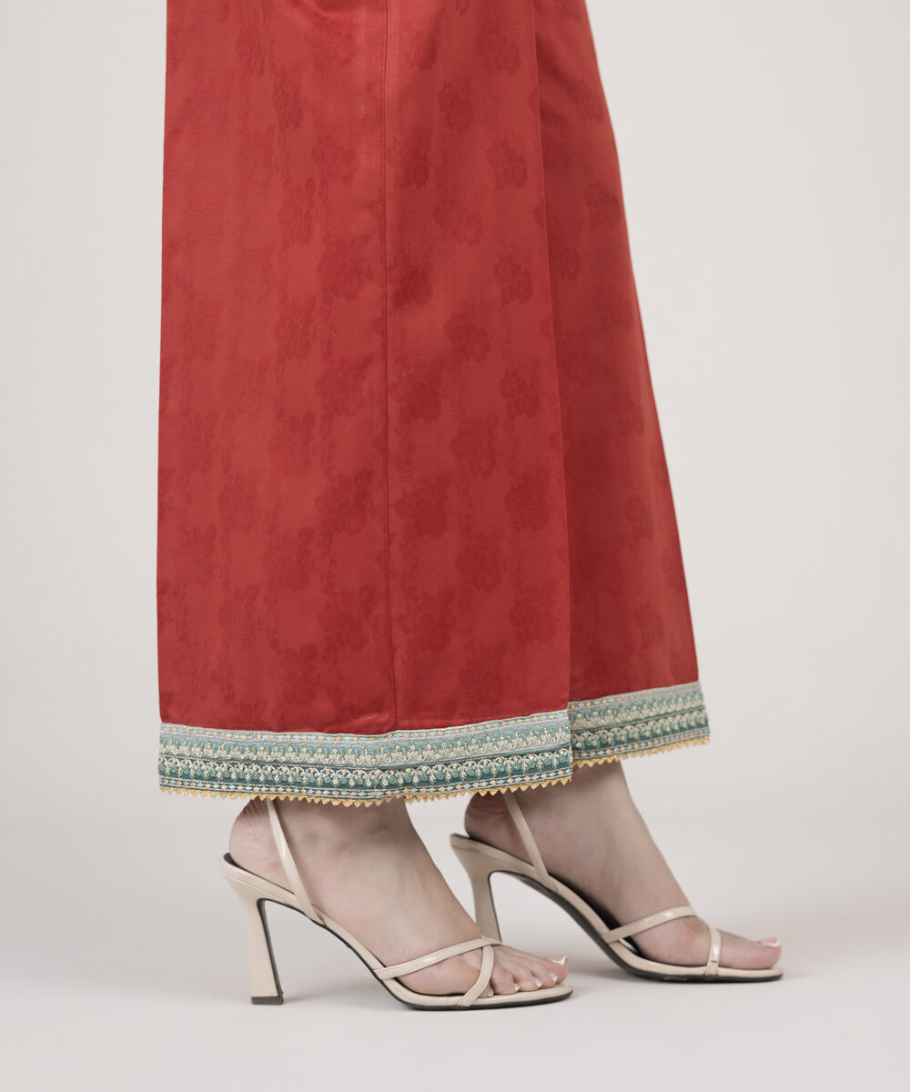Women's RTW Self Jacquard Embroidered Red Culottes