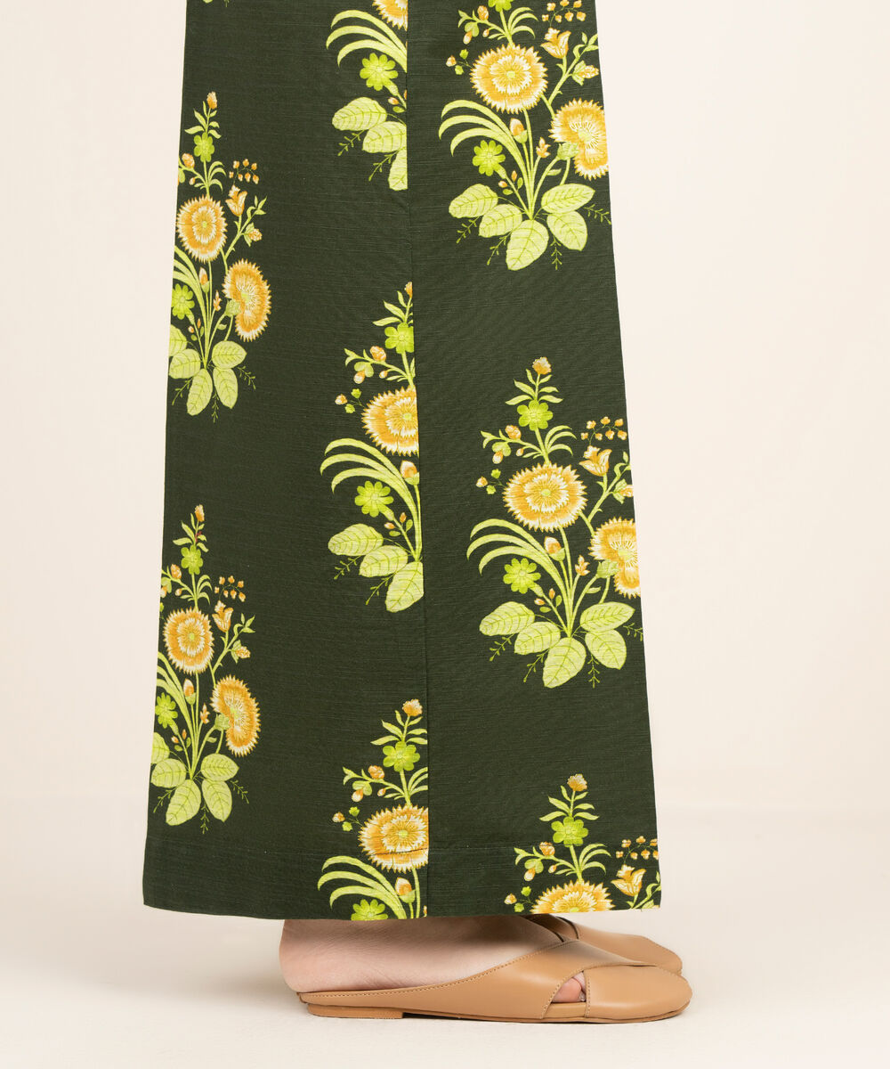 Women's RTW Light Khaddar Green Printed Flared Pants