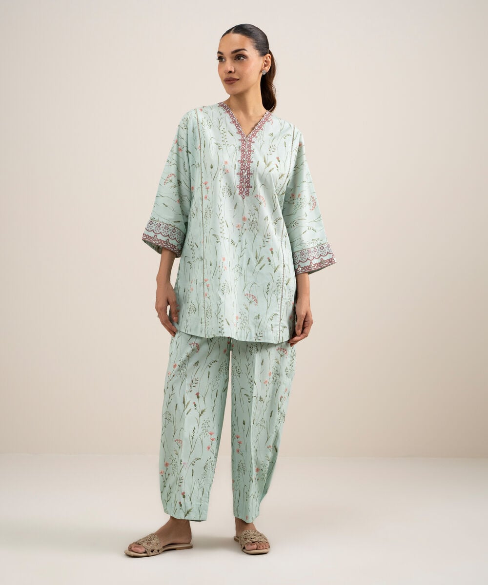 Women's Unstitched Lawn Printed Blue  2 Piece Suit