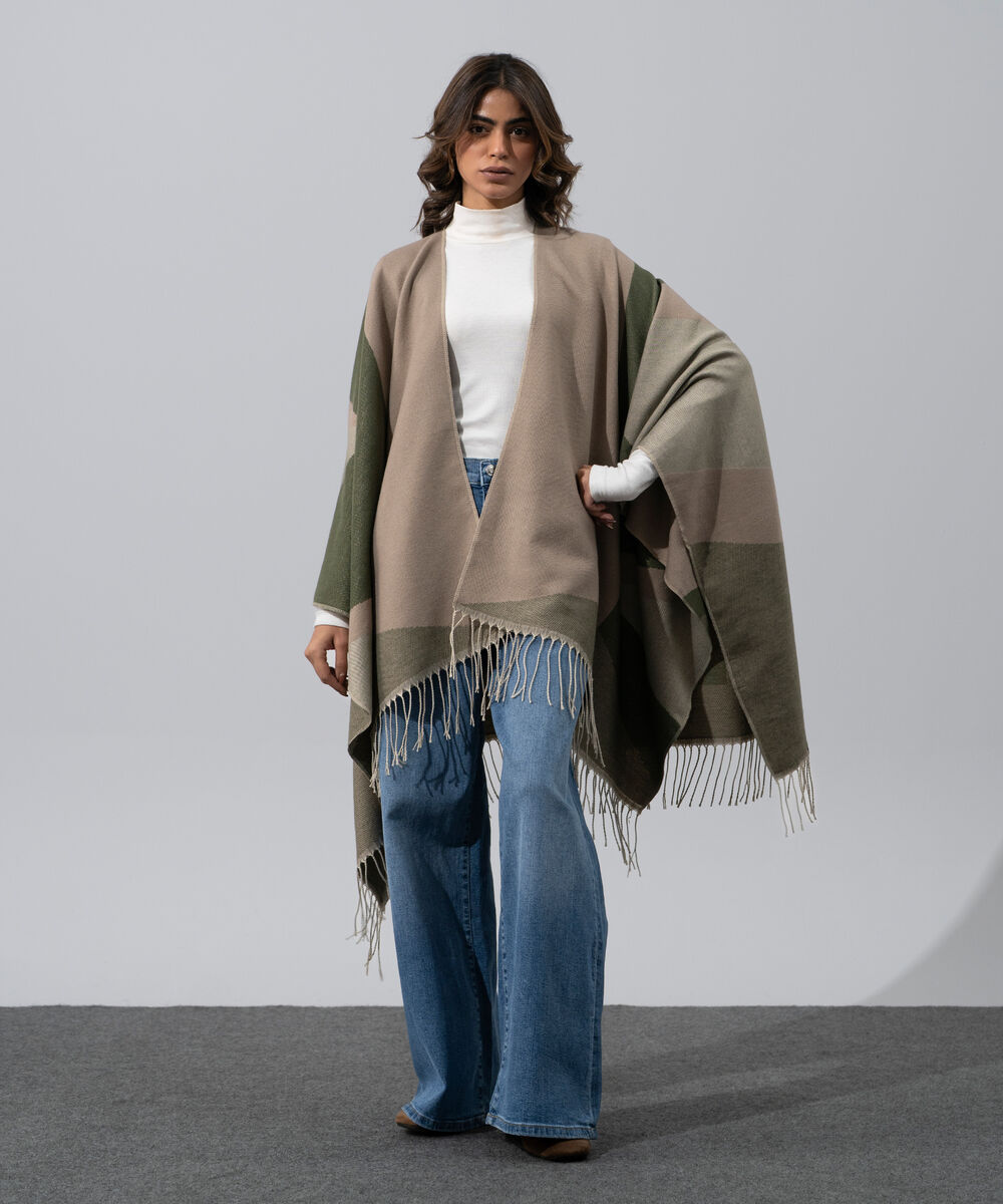 Women's Western Wear Camel Polyester Cape Shawl