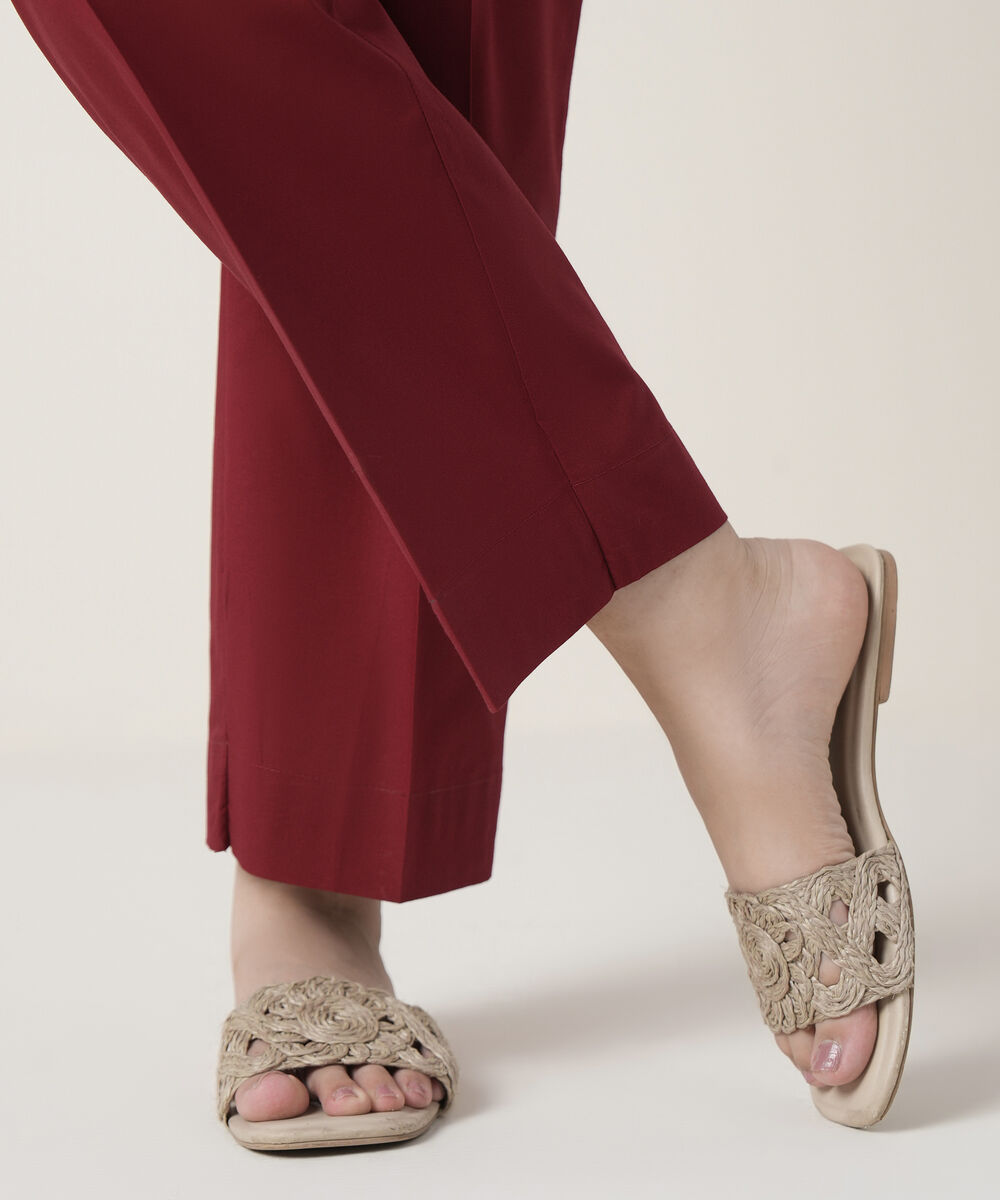 Women's RTW Cambric Maroon Solid Trousers