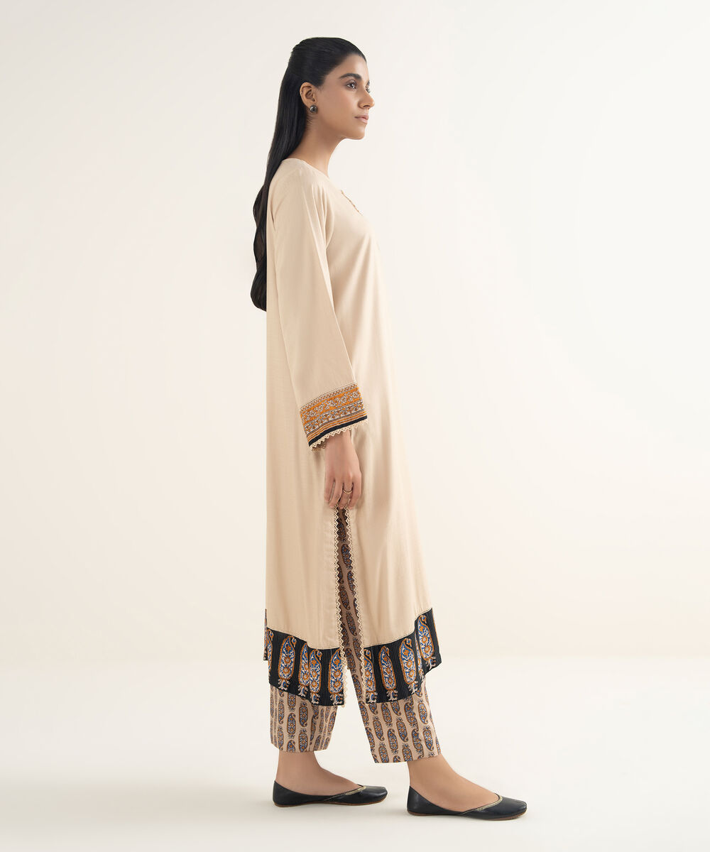 Women's RTW Textured Viscose Solid Beige A-Line Shirt