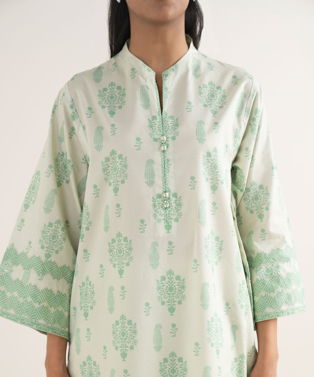 Women's Unstitched Lawn Printed Green 2 Piece Suit