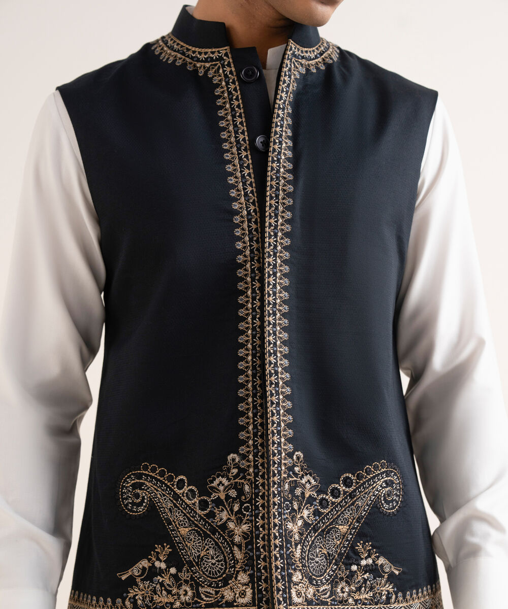 Men's Stitched Premium Cotton Black Waistcoat