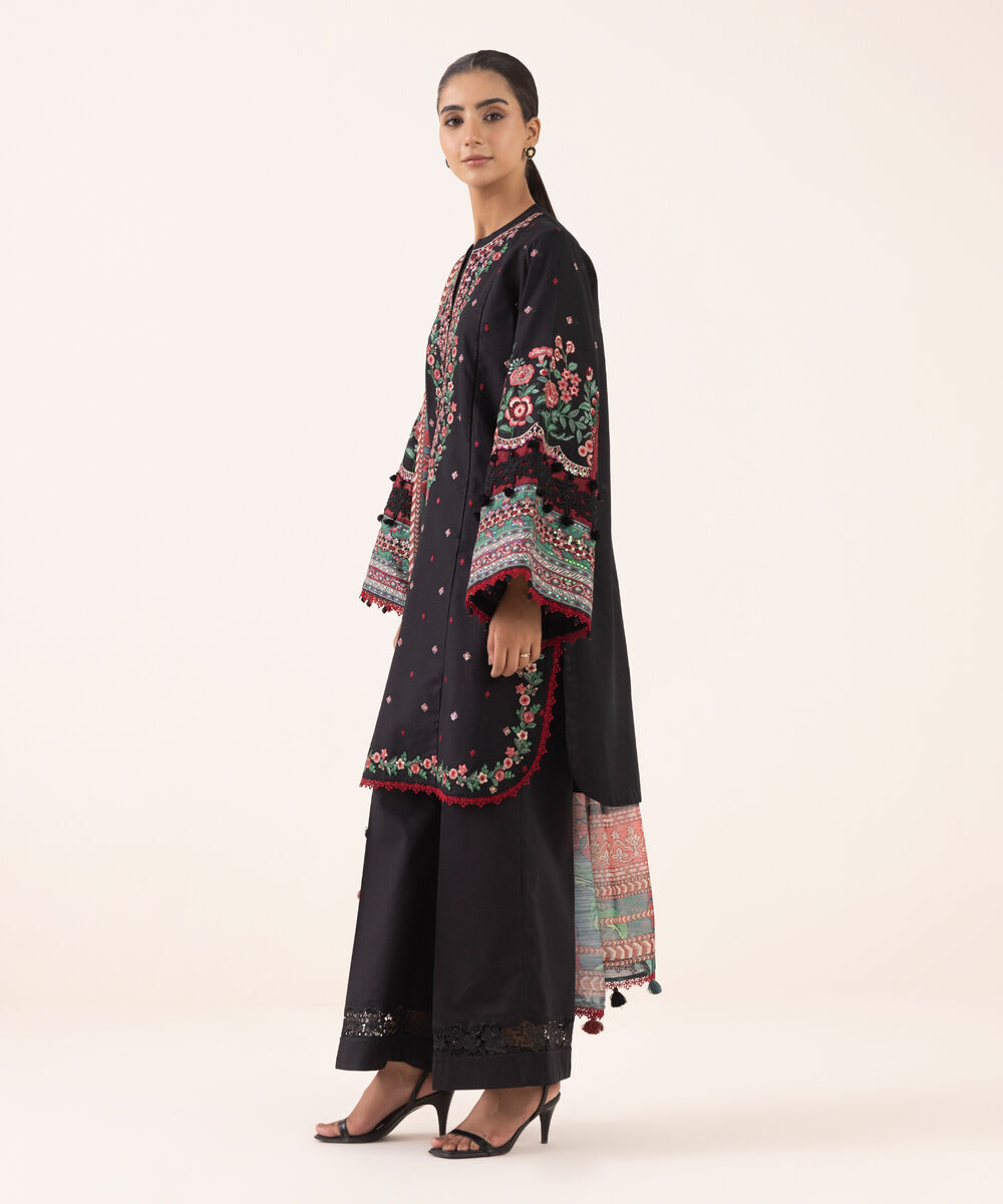 Women's Unstitched Light Cotton Satin Dyed Three Piece Suit