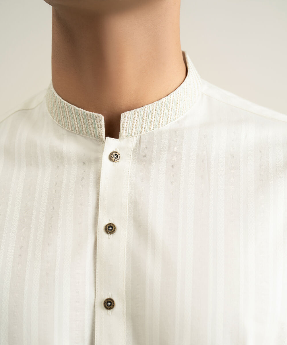 Men's light cream Leno Jacquard Kurta