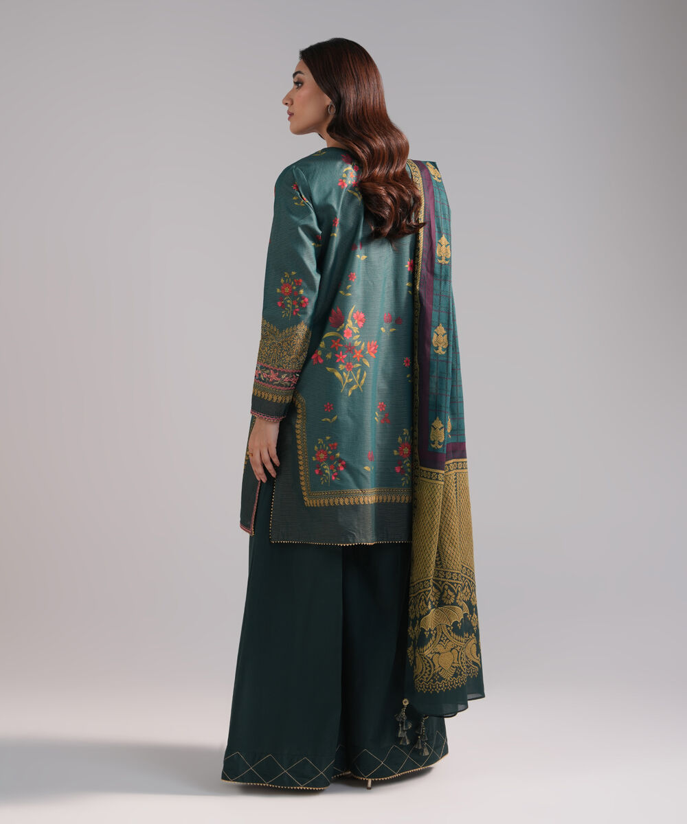 Women's RTW Zari Lawn Embroidered Green 3 Piece Suit