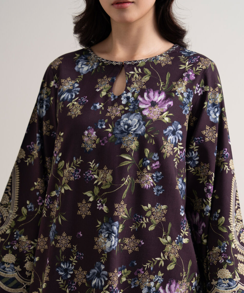 Women's Unstitched Arabic Lawn Printed Purple