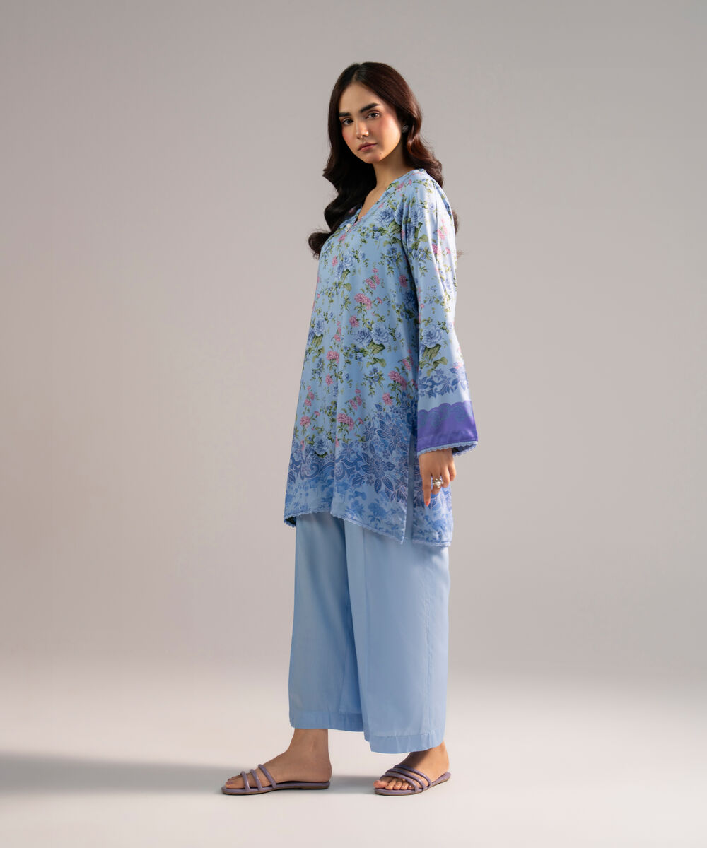 Women's RTW Arabic Lawn Printed Blue 2 Piece Suit