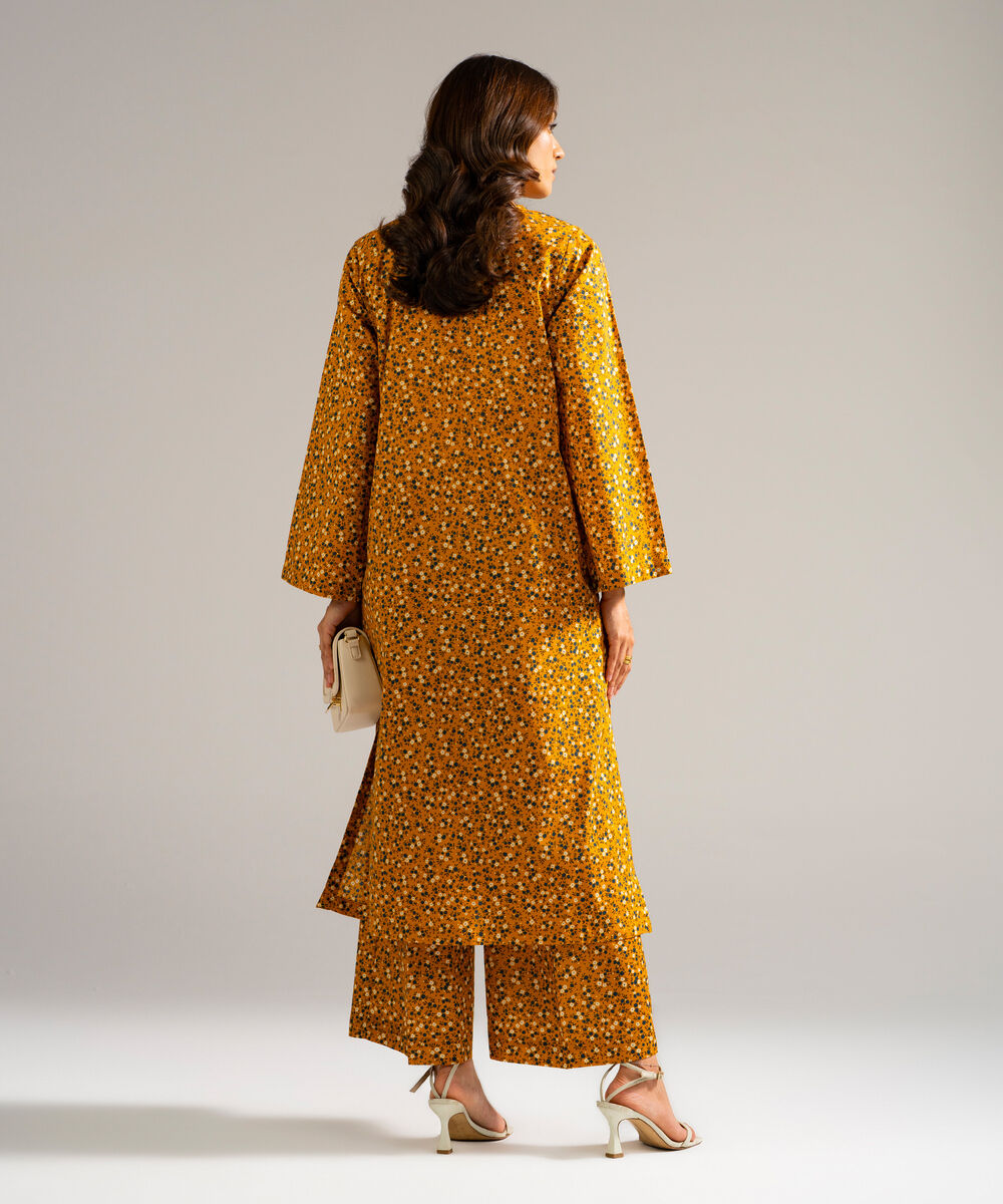 Women's RTW Lawn Printed Orange Straight Shirt