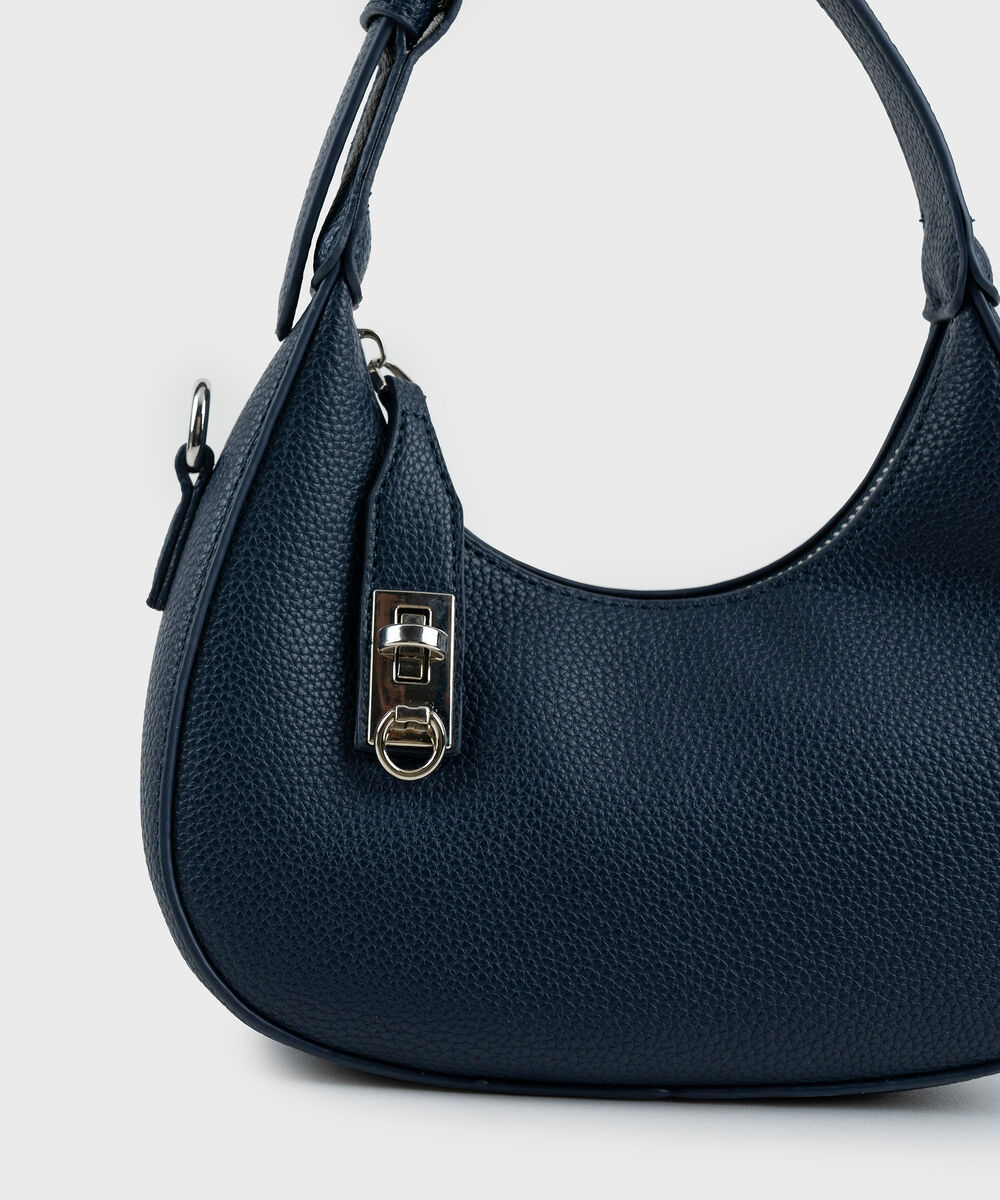 Women's Dark Blue Short Handle Bag With Zip Clouser