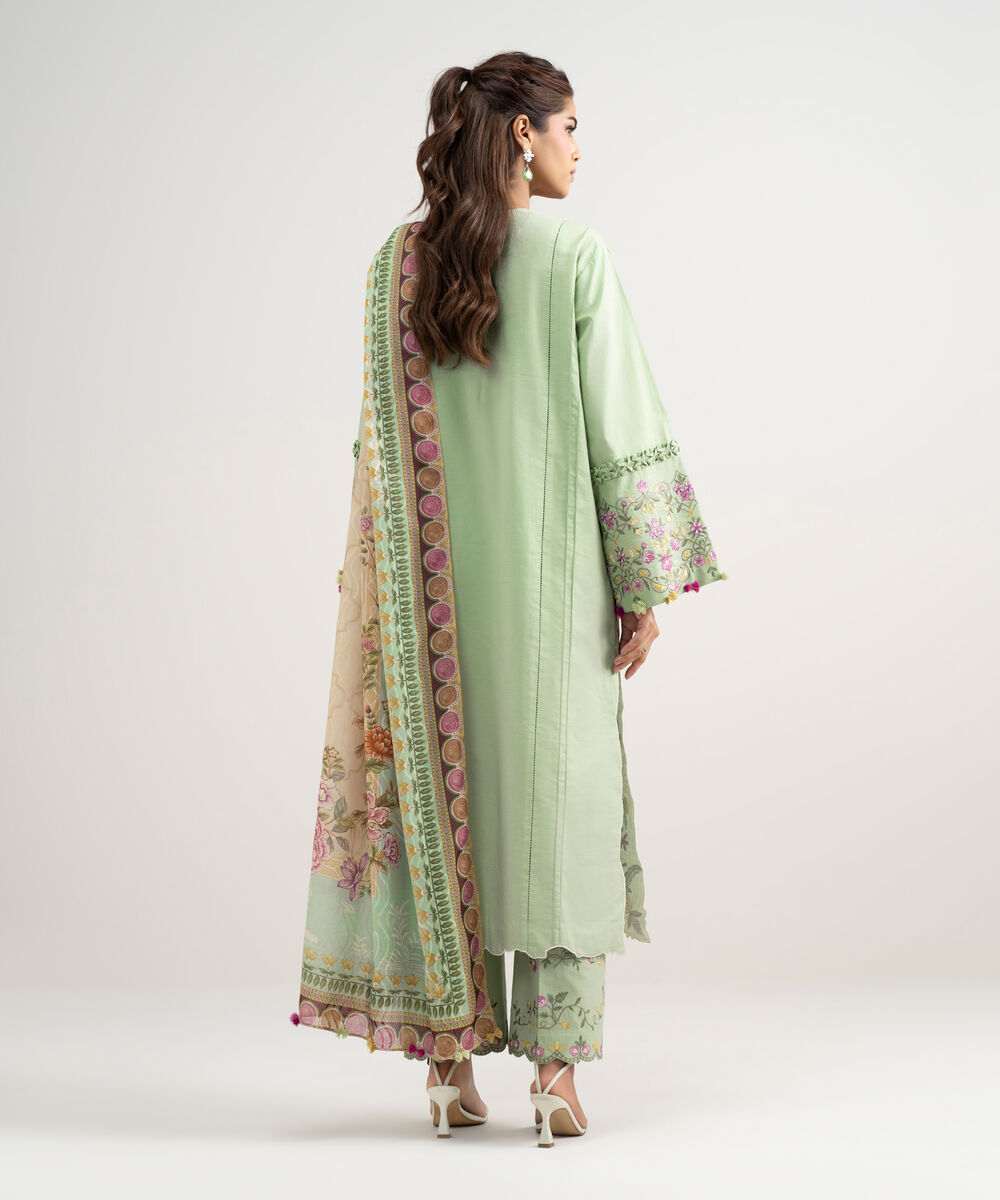 Women's Unstitched Lawn Embroidered Green 3 Piece Suit