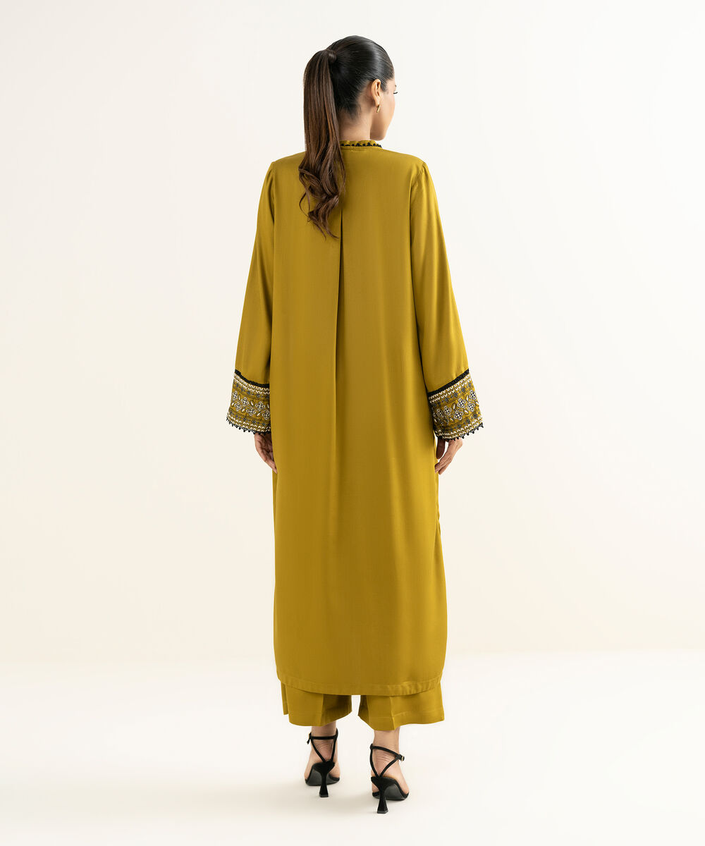 Women's RTW Bedford  Embroidered Olive Green Straight 2 Piece Suit