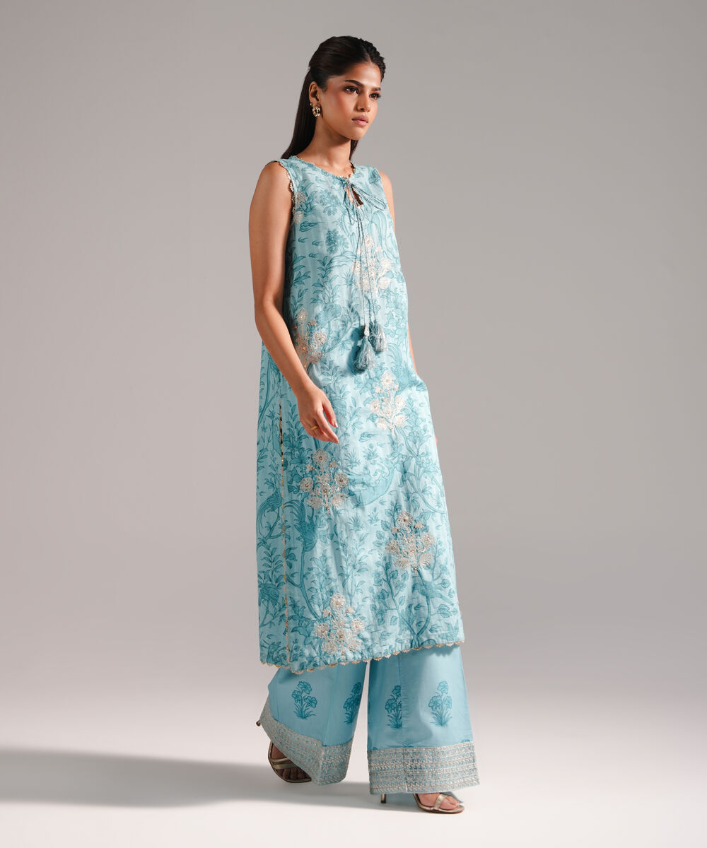 Women's RTW Leno Kara Embroidered Blue Straight Shirt