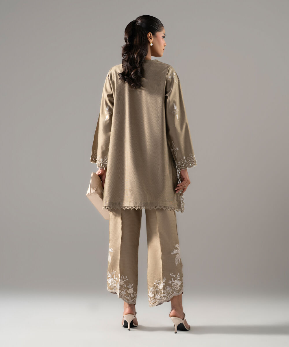 Women's RTW Cotton Net Solid Embroidered Muted Green 2 Piece Suit