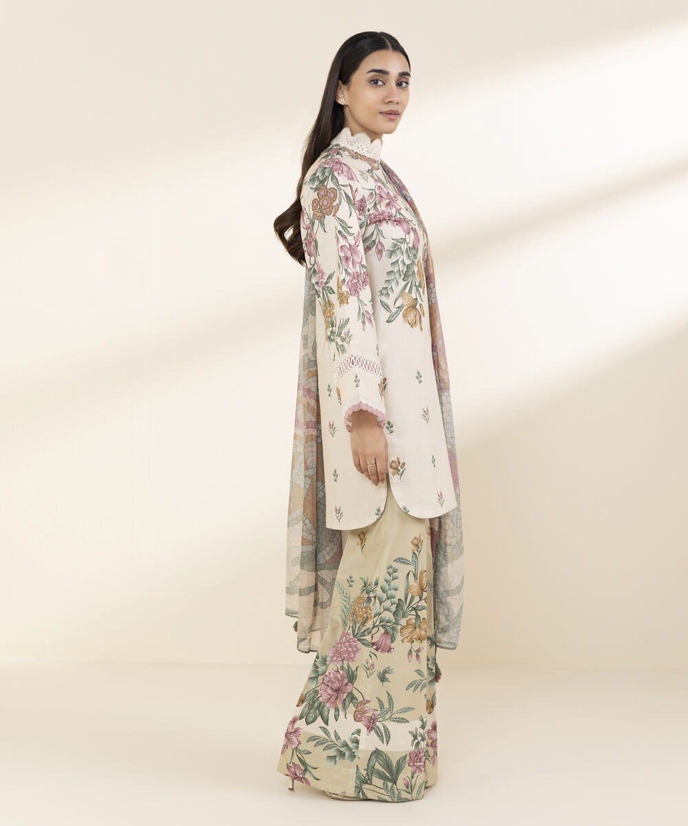 Unstitched Women's Off White Lawn 3 Piece Suit