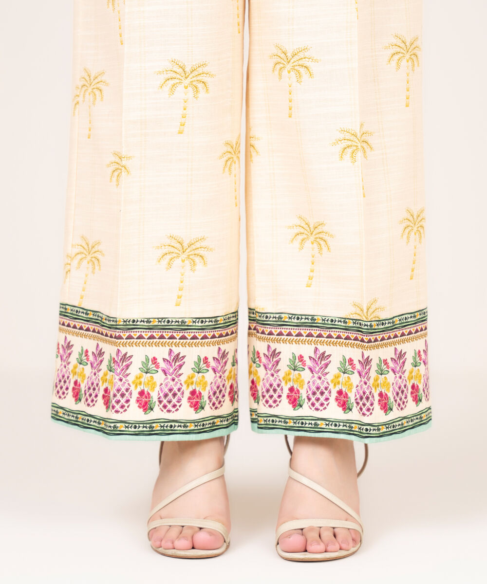 Women's RTW Light Khaddar Printed Pale Yellow Culottes