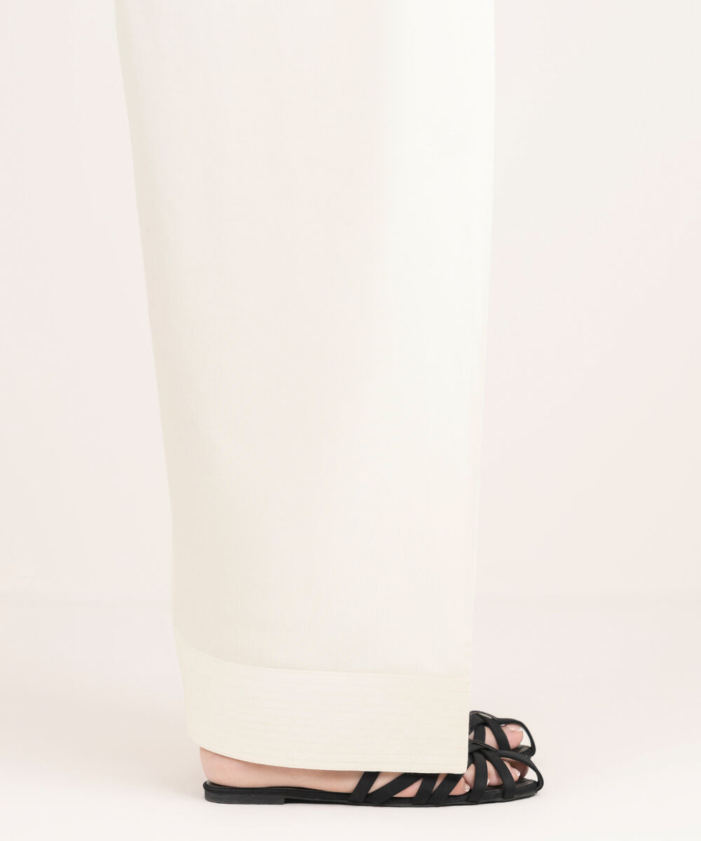 Women's RTW Cambric Solid Off White Farshi Shalwar