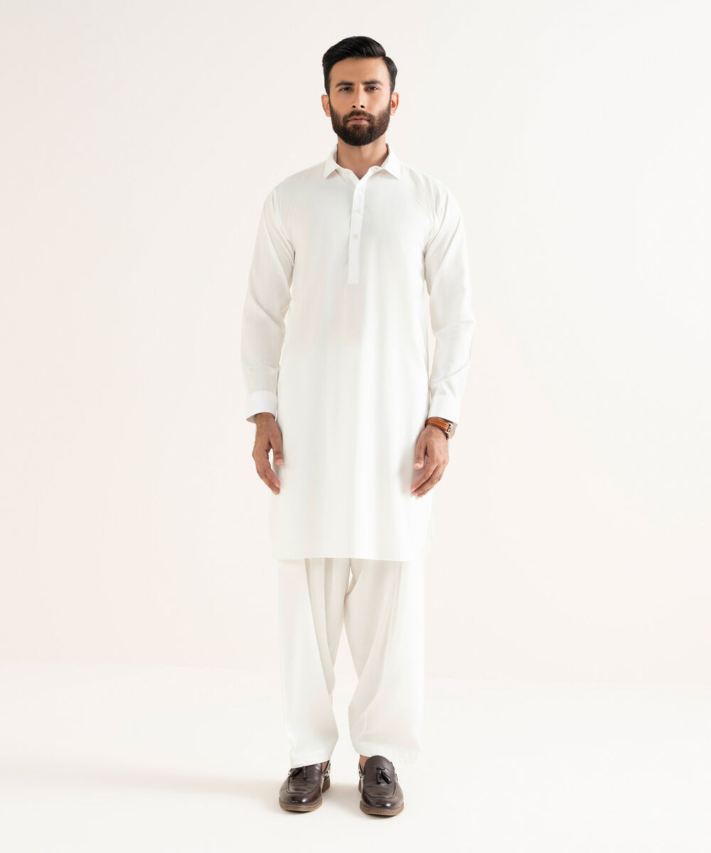 Men's Wash & Wear Plain White Kameez Shalwar