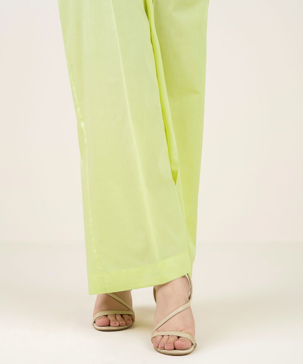 Women's RTW Cambric Solid Mint Green Flared Pants
