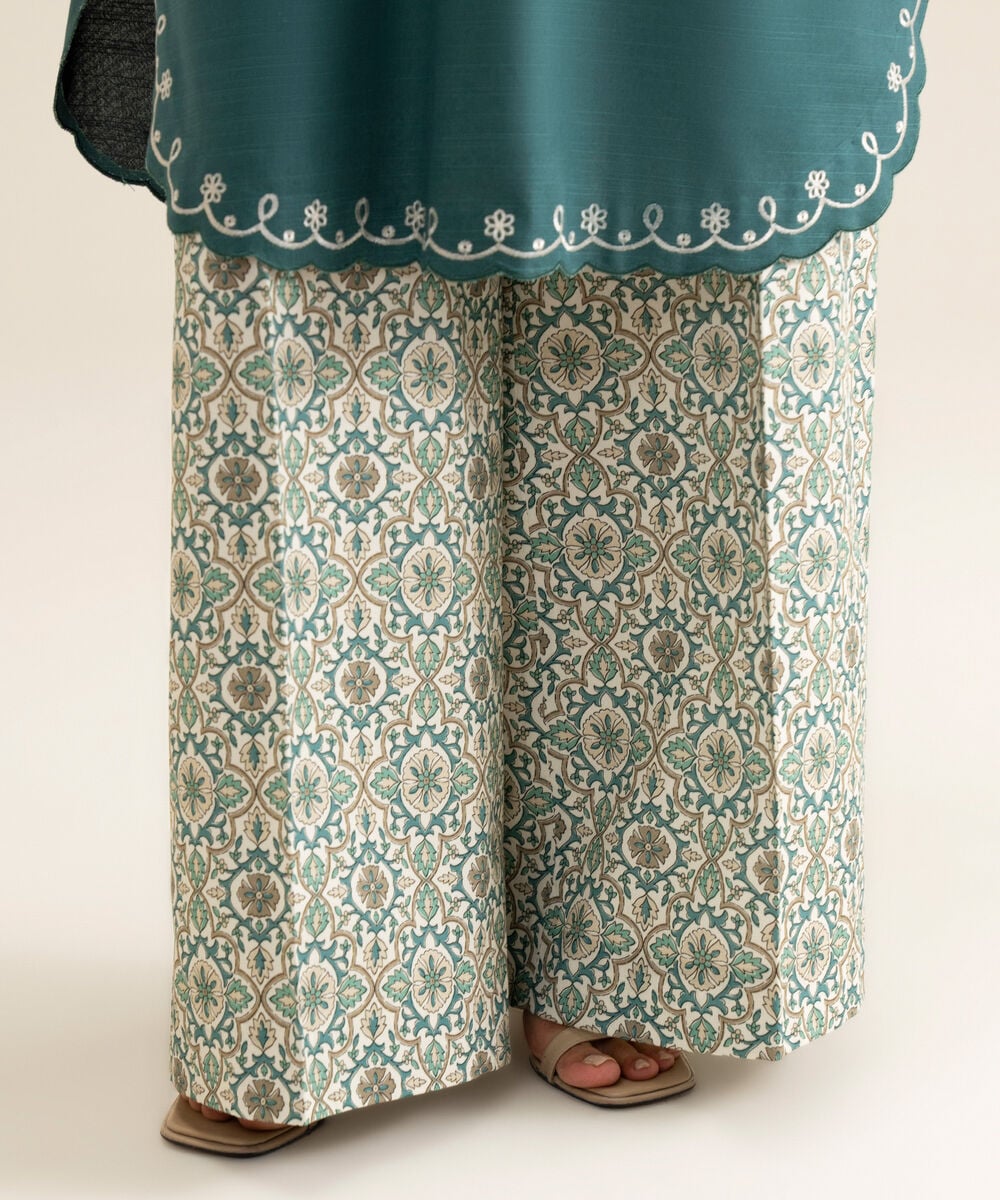 Women's Unstitched Light Khaddar Embroidered Teal Blue 2 Piece Suit