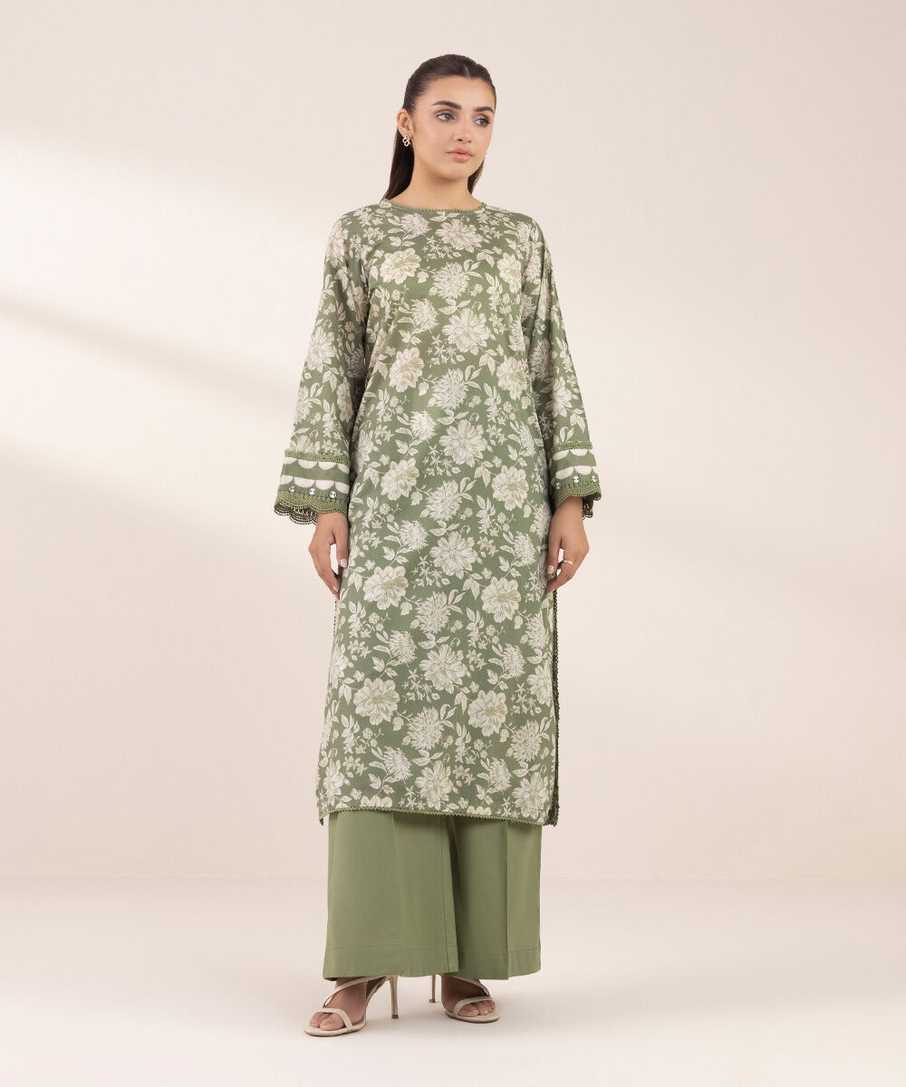 Women's RTW Lawn Green Printed A-Line Shirt