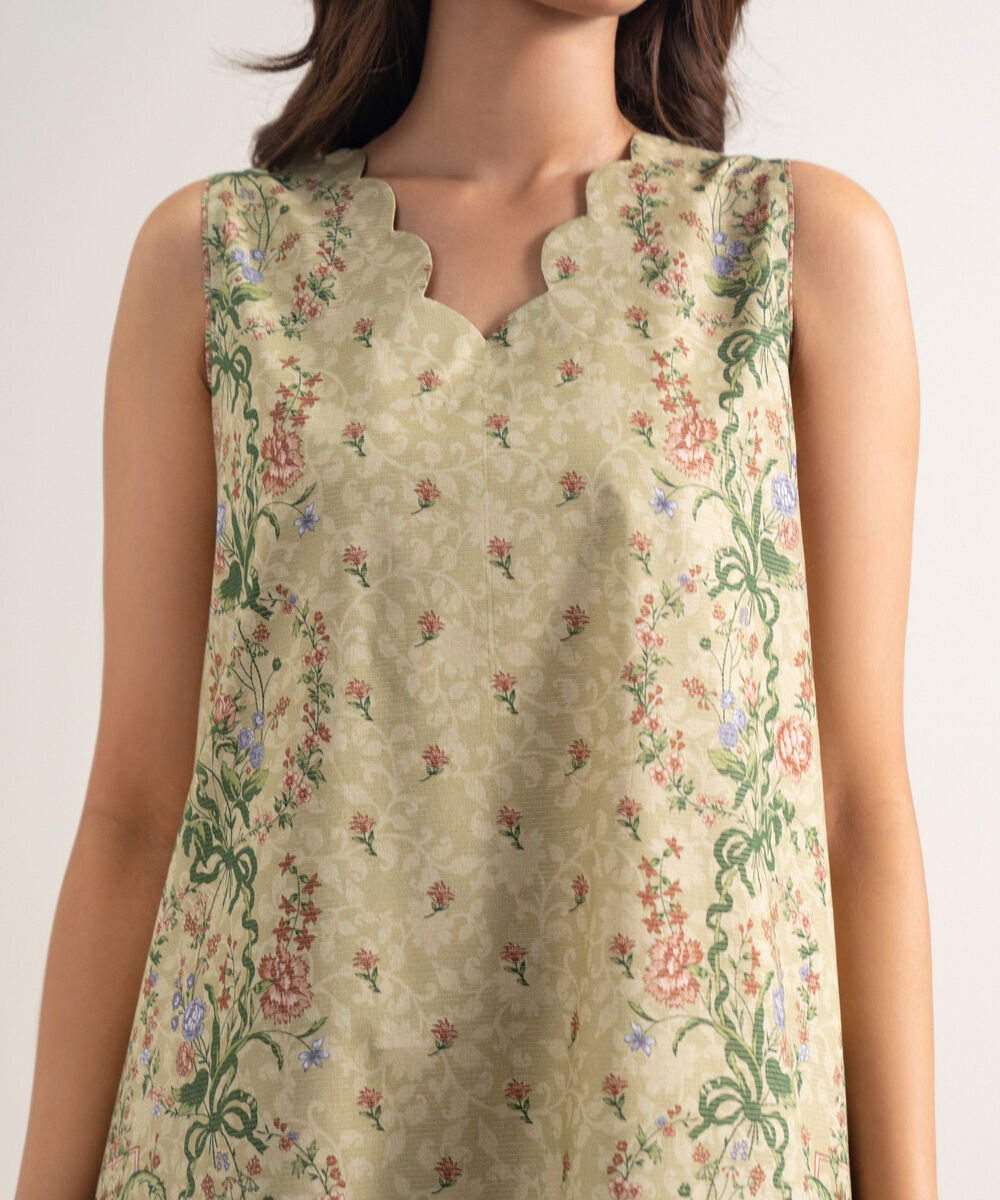 Women's Unstitched Zari Lawn Printed Beige 3 Piece Suit