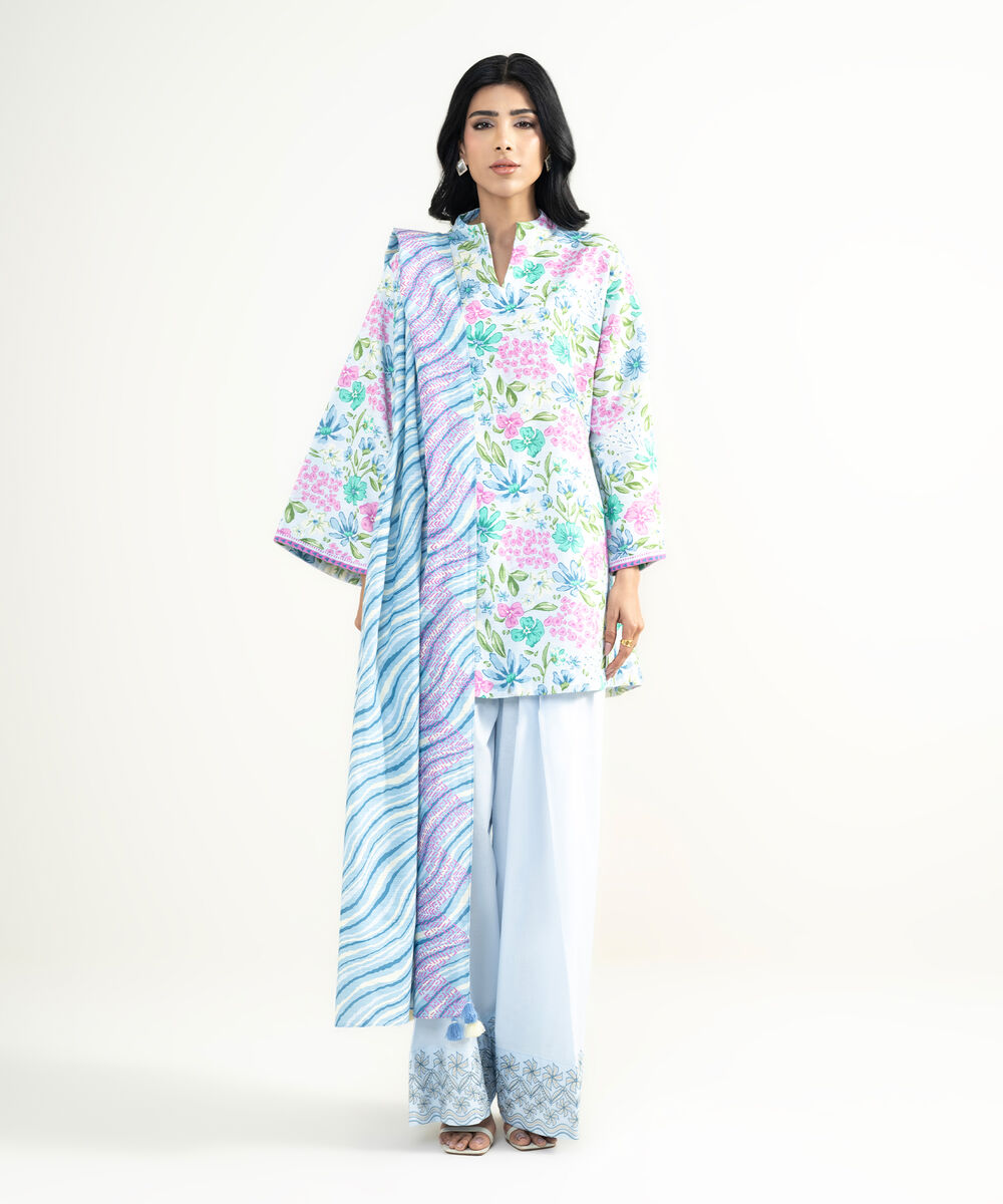 Women's Unstitched Lawn Multi Embroidered 3 Piece Suit