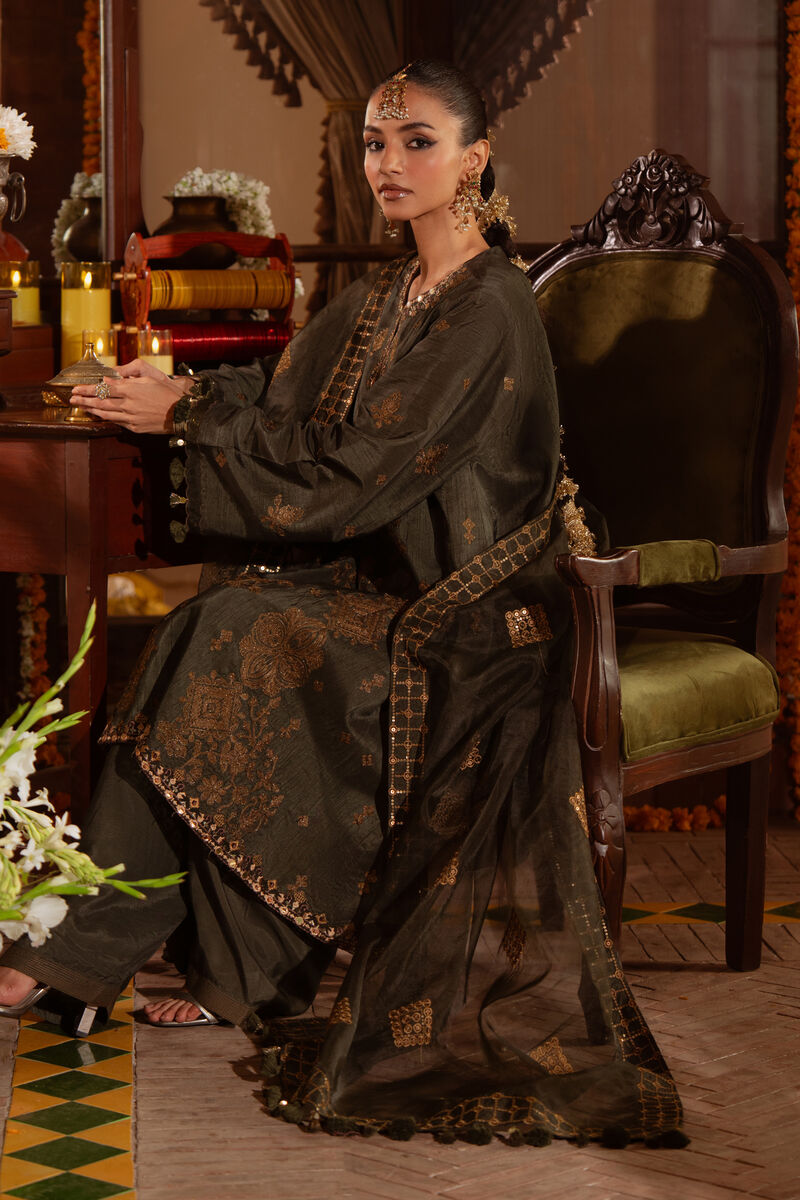 3 Piece - Embroidered Raw Silk Suit