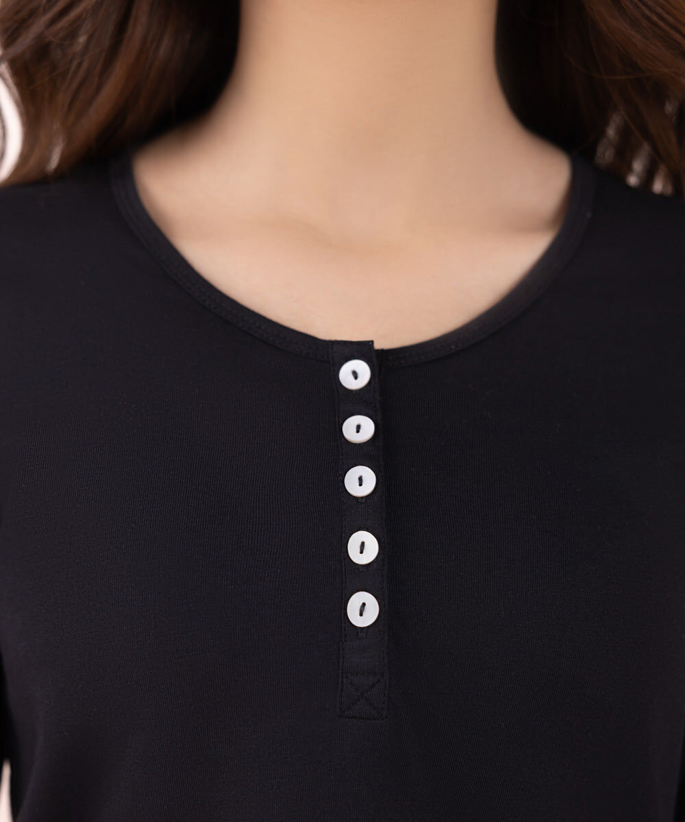 Women's Sleepwear Red Rib Henley -Shirt