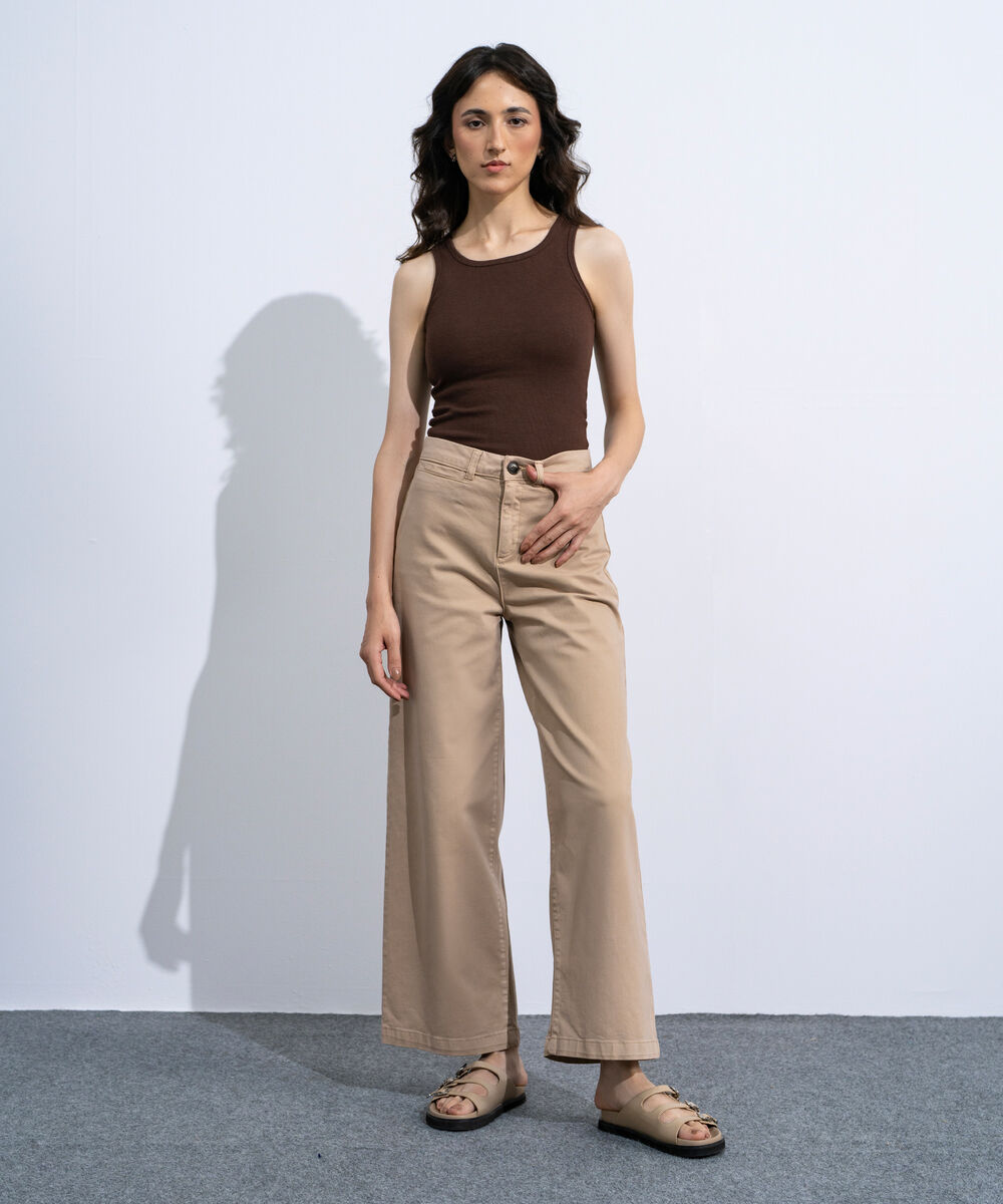 Women's Khaki Straight Fit Chino Trousers