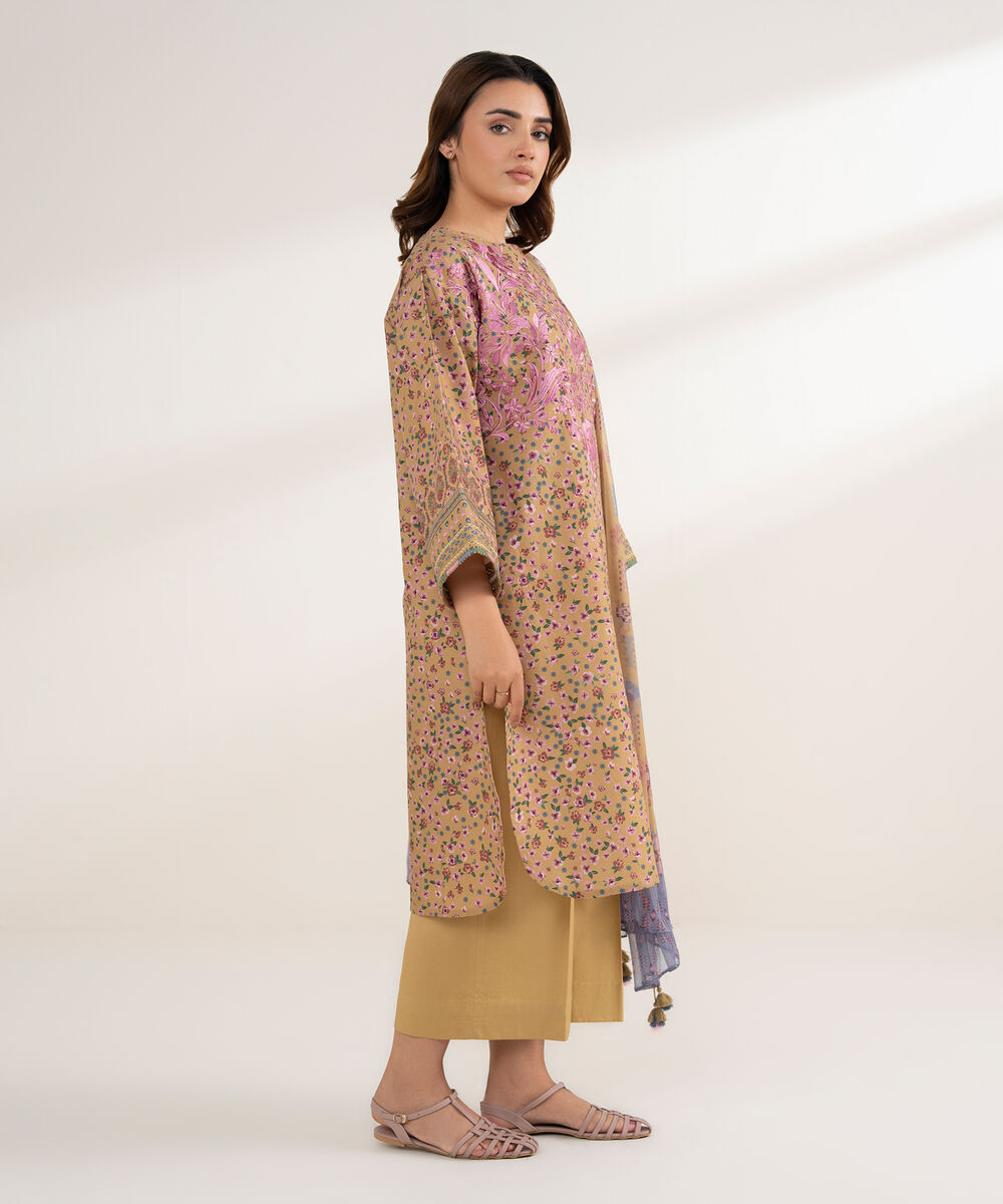 Women's Unstitched Cotton Embroidered Multi 3 Piece Suit