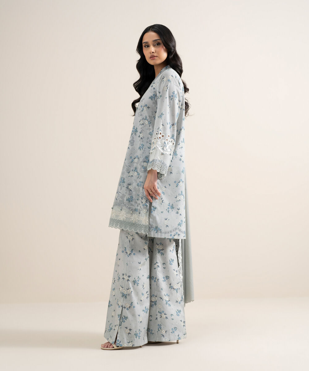 Women's Unstitched Lawn Embroidered Grey 3 Piece Suit