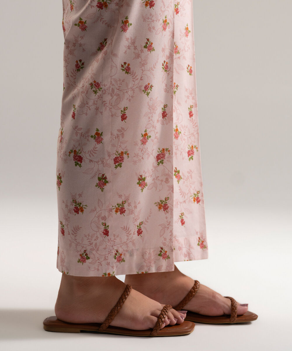 Women's RTW Cotton Viscose Printed Pink Straight Pants
