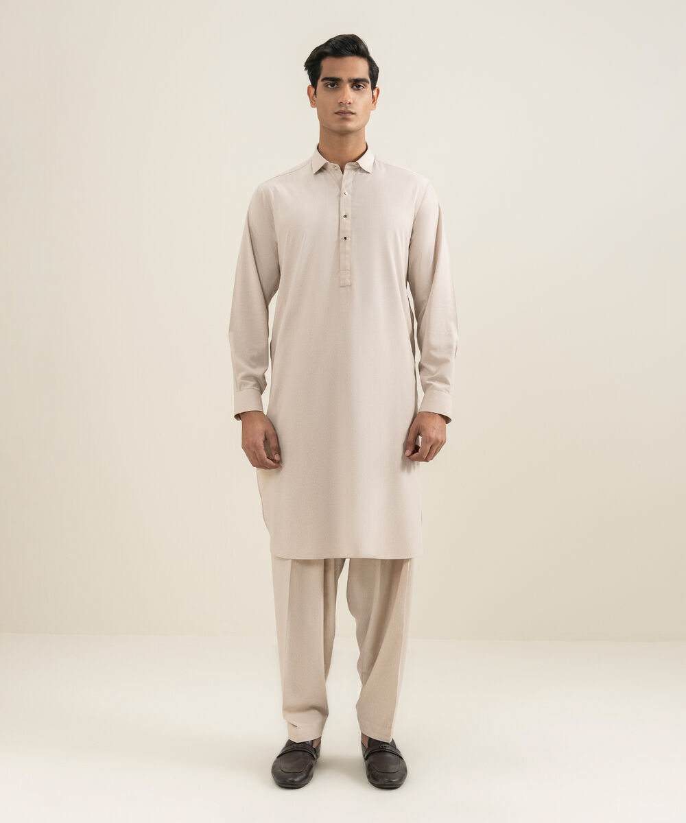 Men's light khaki Premium Wash & Wear Kameez Shalwar