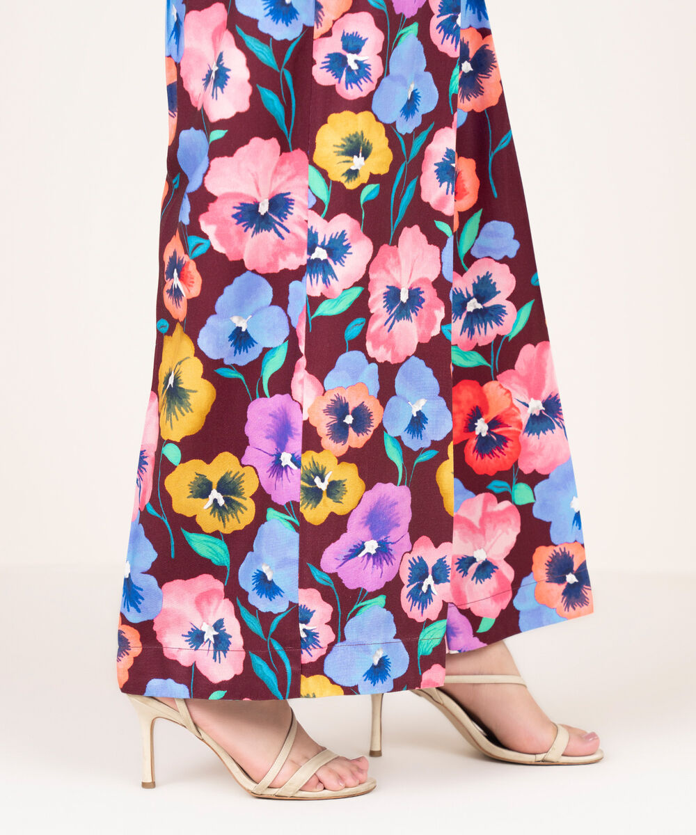 Women's RTW Viscose Linen Printed Purple Culottes