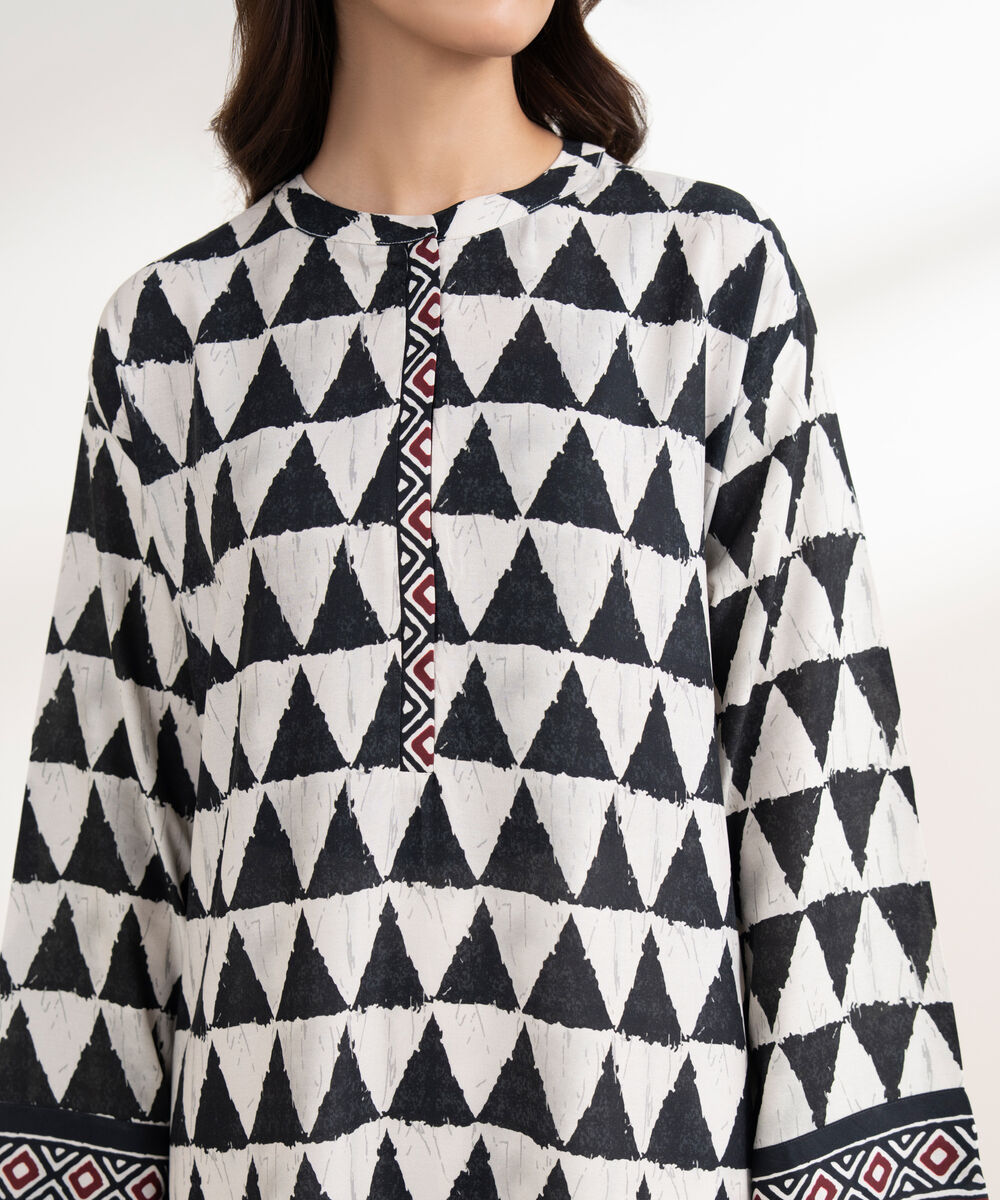 Women's RTW Viscose Linen Printed Straight Black Shirt