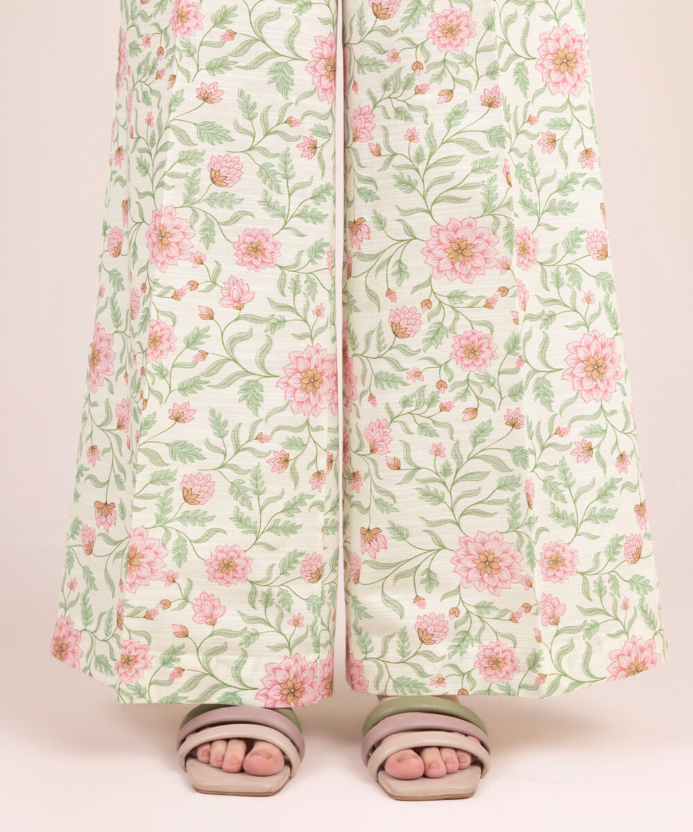 Women's RTW Khaddar Printed Off White Flared Pants