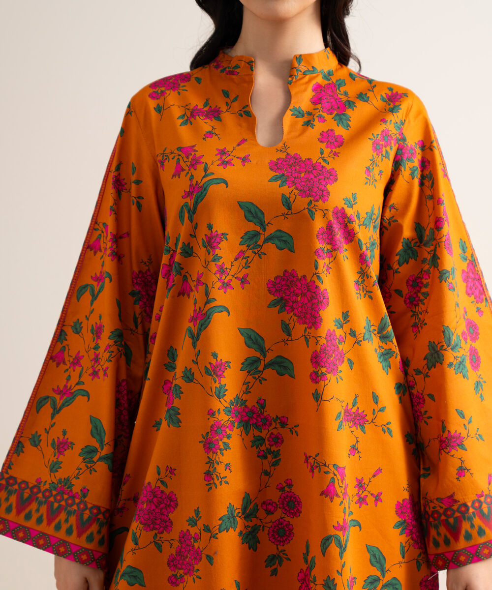 Women's Unstitched Printed Lawn Mustard 3 Piece Suit