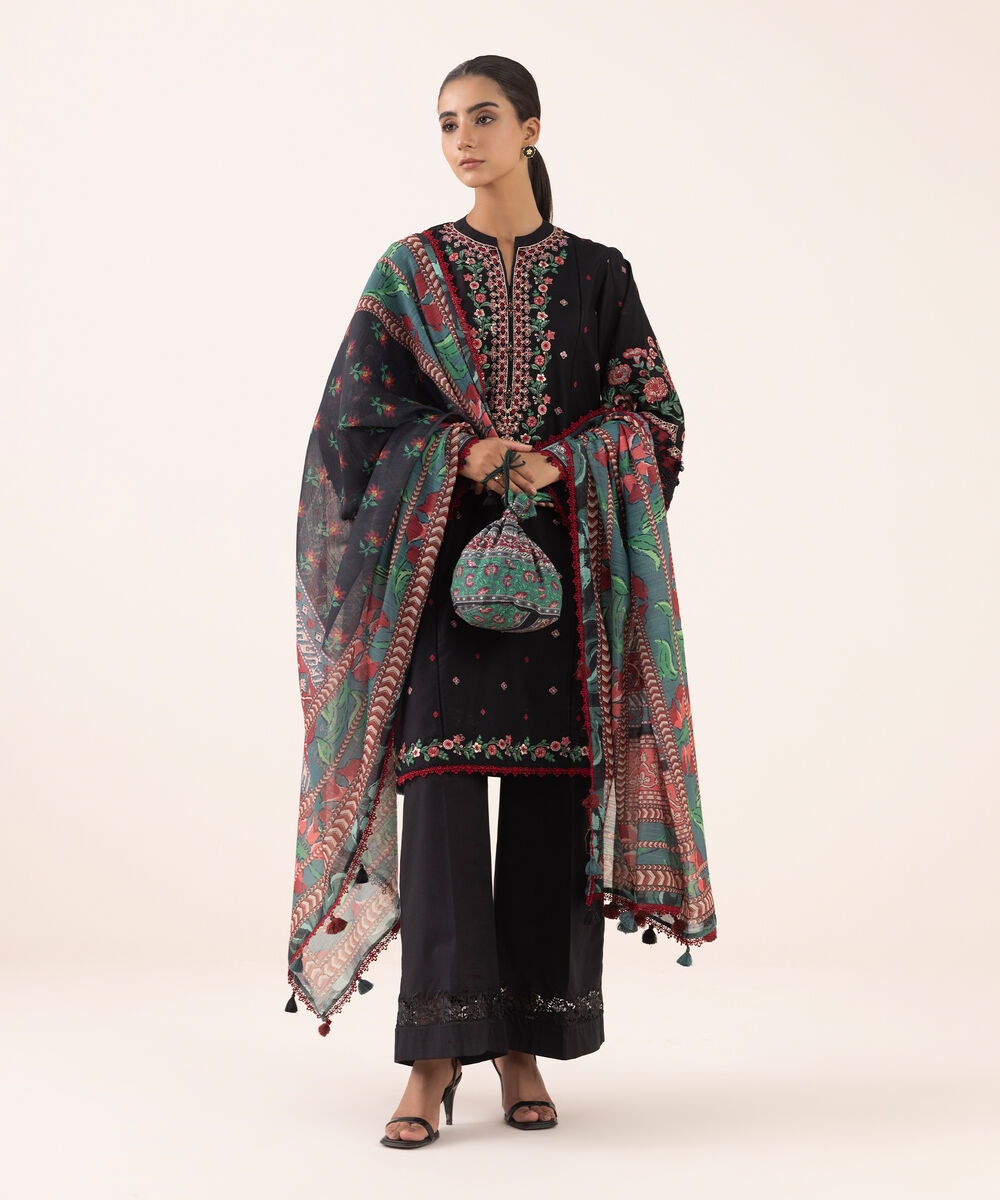 Women's Unstitched Light Cotton Satin Dyed Three Piece Suit